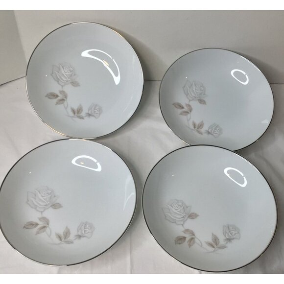 Noritake Rosay Fruit Dessert Bowls #6216 Gray Rose Platinum Trim Japan 5.5” (4) - Picture 3 of 3